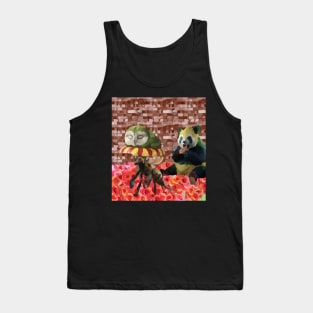 watercolor panda with bee and owl on mushroom Tank Top